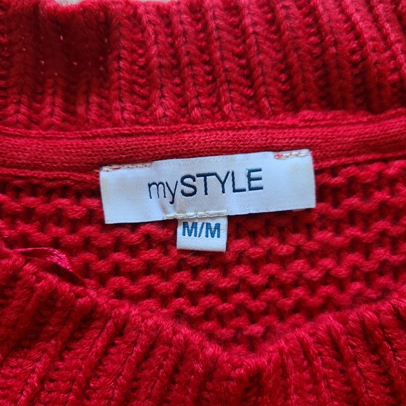 My Style Women's Casual Colorful Red Knit Raglan Sleeves Boat Neck Warm Sweater - Picture 9 of 12